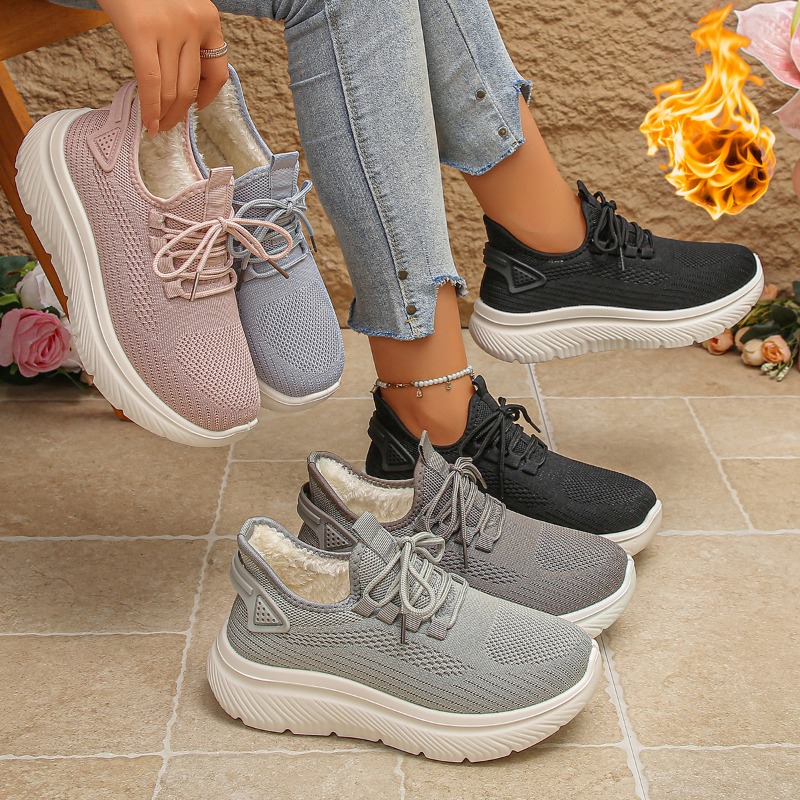 Knit Fabric Lace Up Sneakers - 2027 Kadın Dış Mekan Yürüyüş Ayakkabıları,